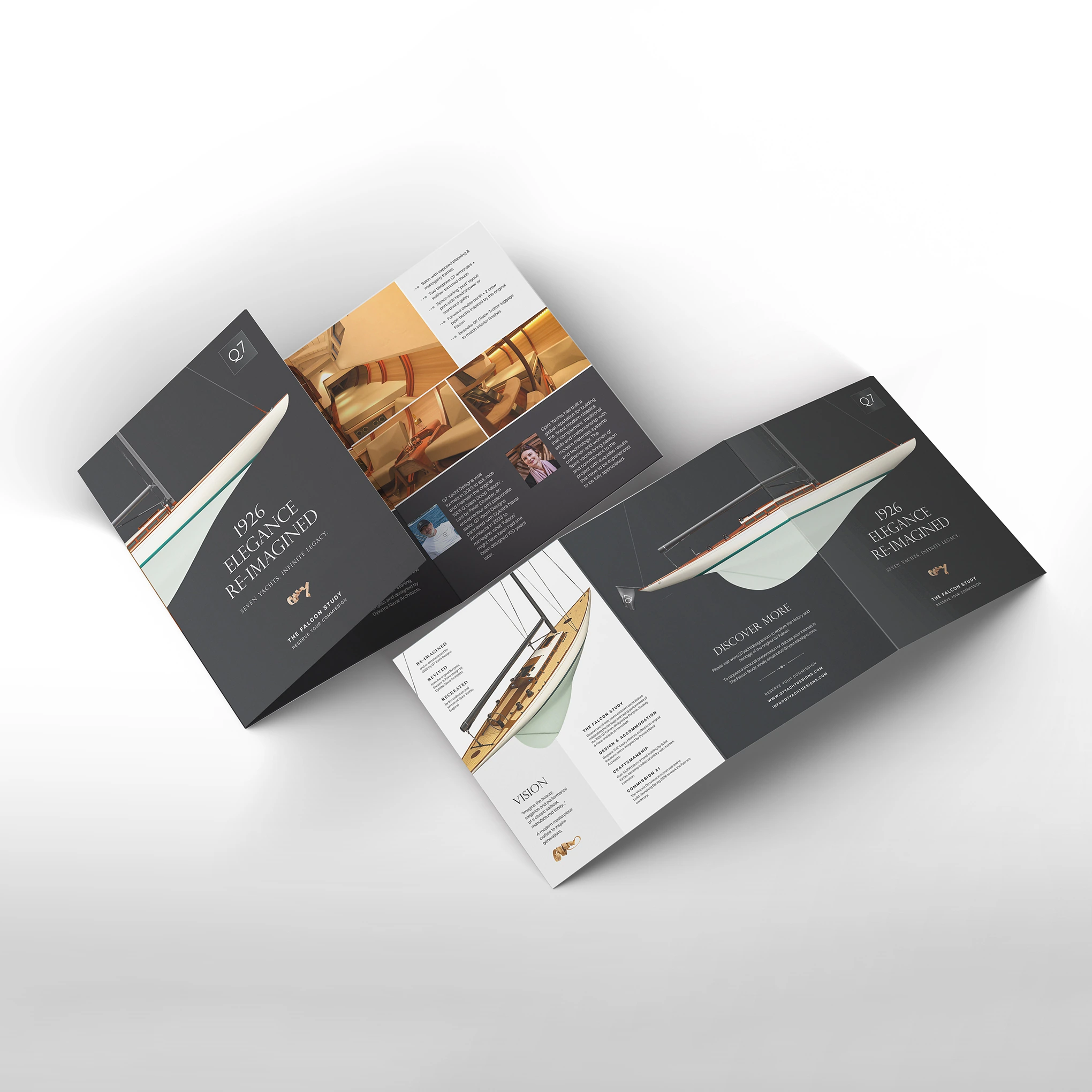 Q7 Yacht Designs — Brochure direction 01 · folded view