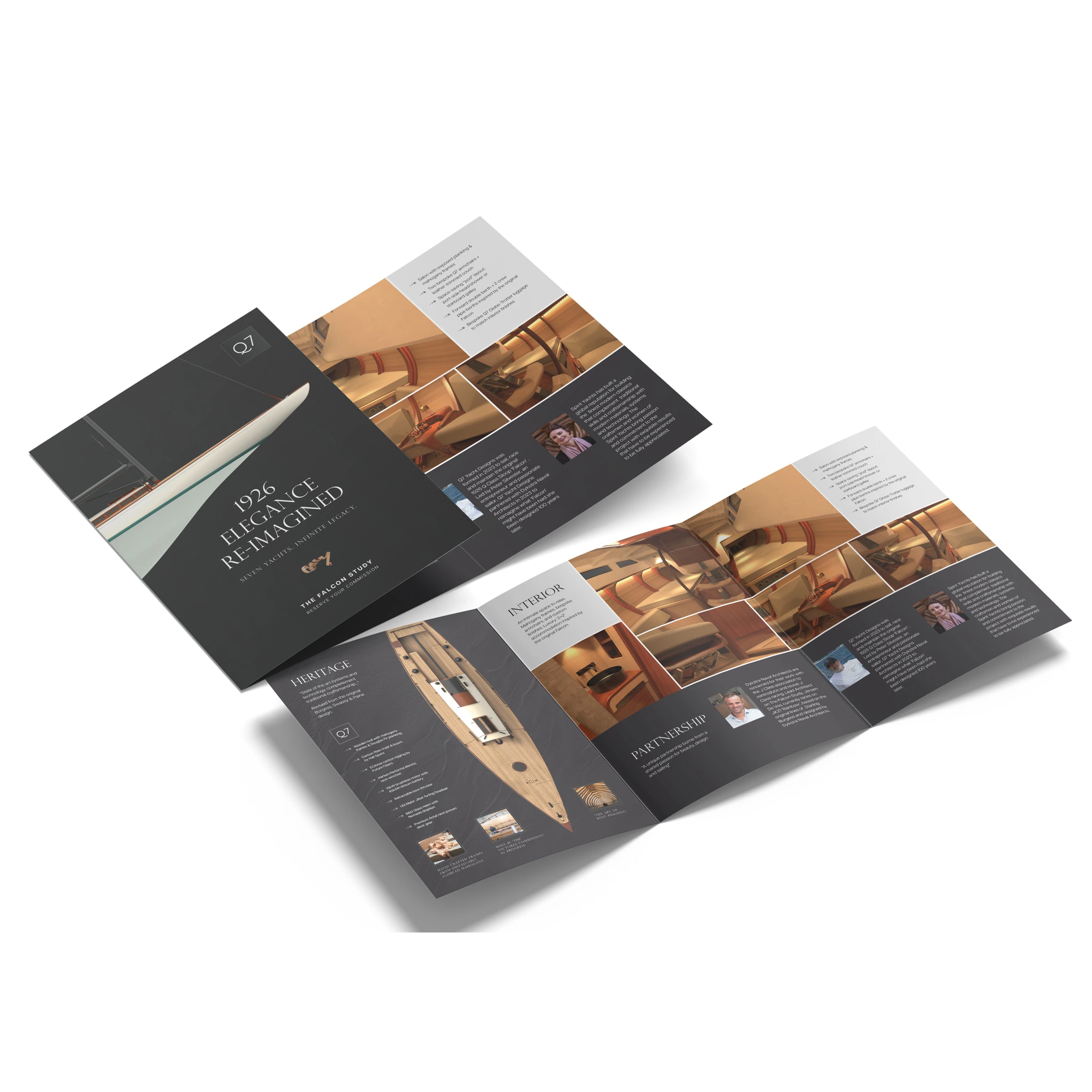 Q7 Yacht Designs — Brochure direction 01 · inside panels