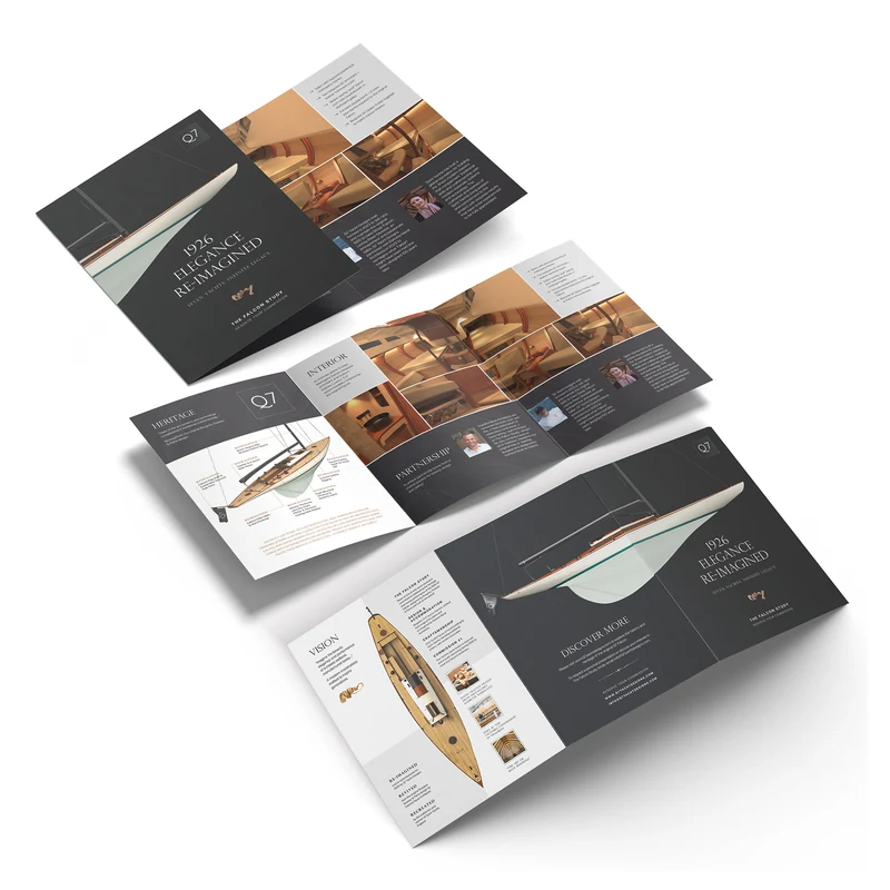 Q7 Yacht Designs — Brochure direction 02 · folded views