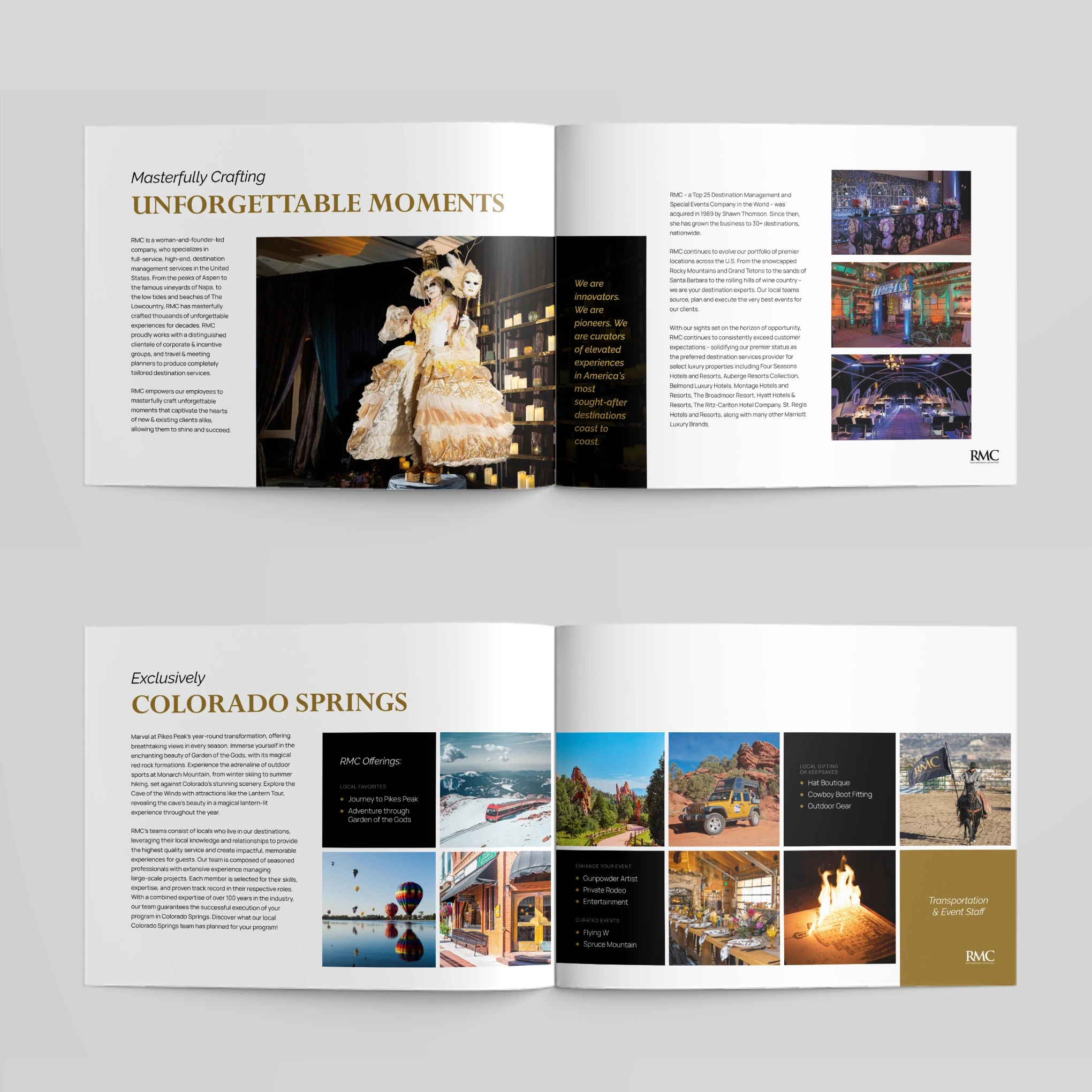 RMC DMC — Company and destination · spread mockups